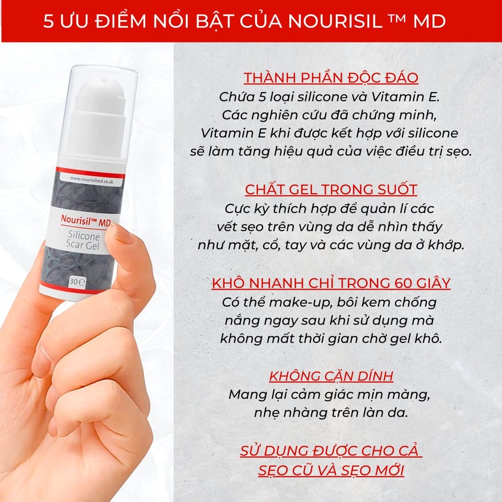 Gel làm giảm sẹo ngăn ngừa sẹo xấu Nourisil MD 30g